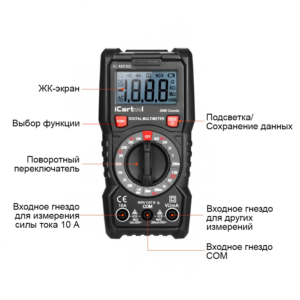 Мультиметр цифровой iCartool IC-M830L Мультиметр цифровой iCartool IC-M830L